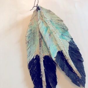 Rustic painted leather eagle feather earrings